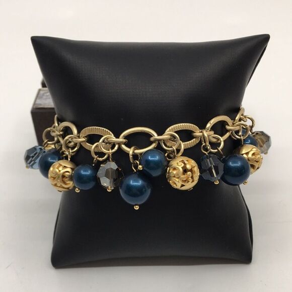 Brighton Bracelet Contempo Chic Gold & Navy Blue Faux Pearls Crystals - Picture 4 of 16